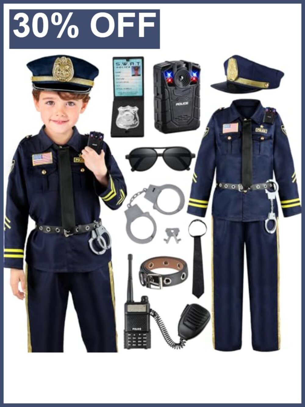 Kids Police Officer Costume Set Cop Uniform Halloween Dress Up
